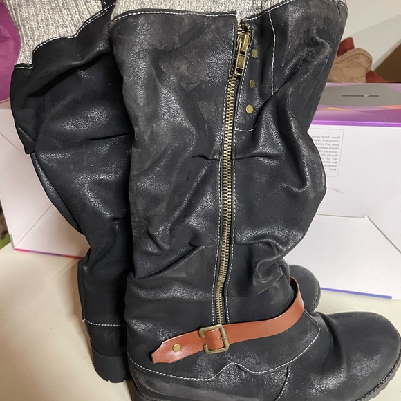 Black Slouchy Boots with Brown Strap - Picture 1 of 1